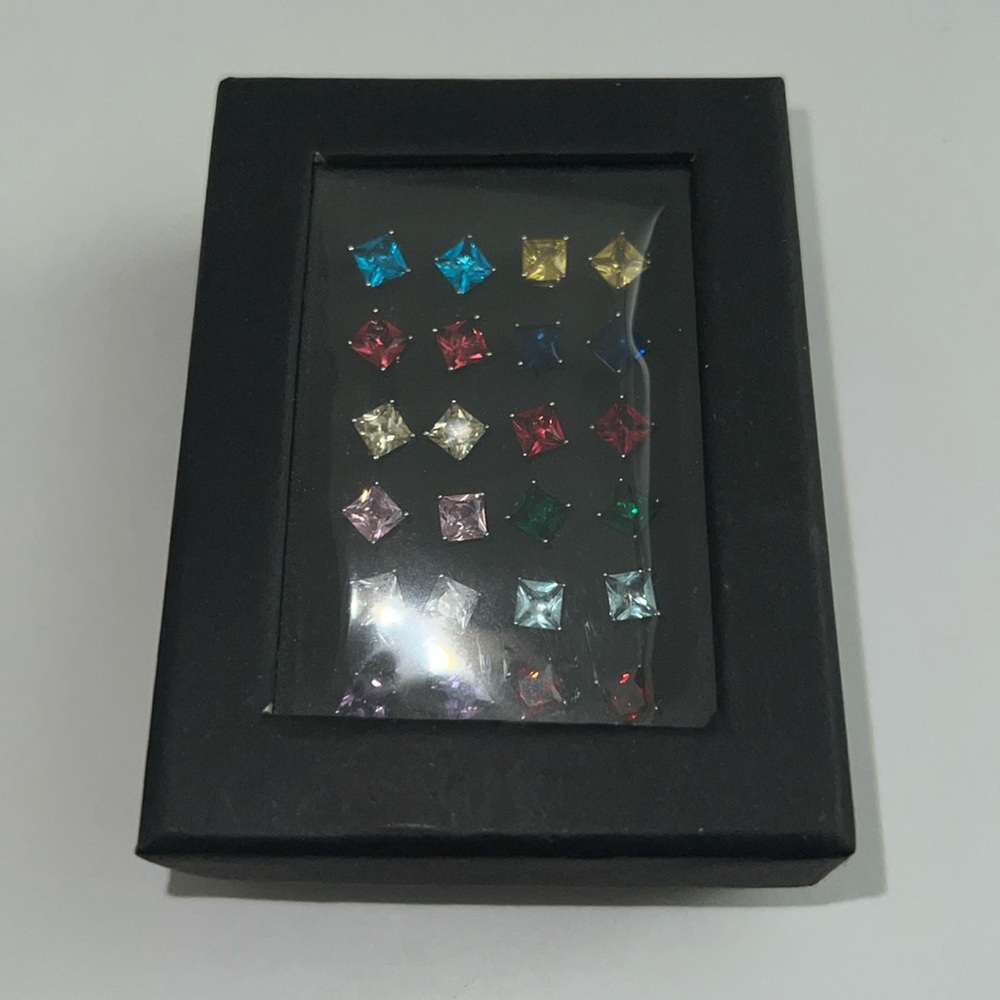 12 Pair Multi Colored Stud Earrings - image 2